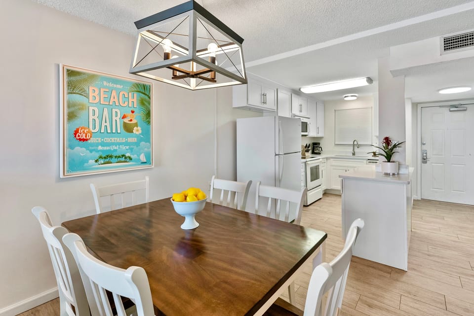 Stylish dining area table seats six