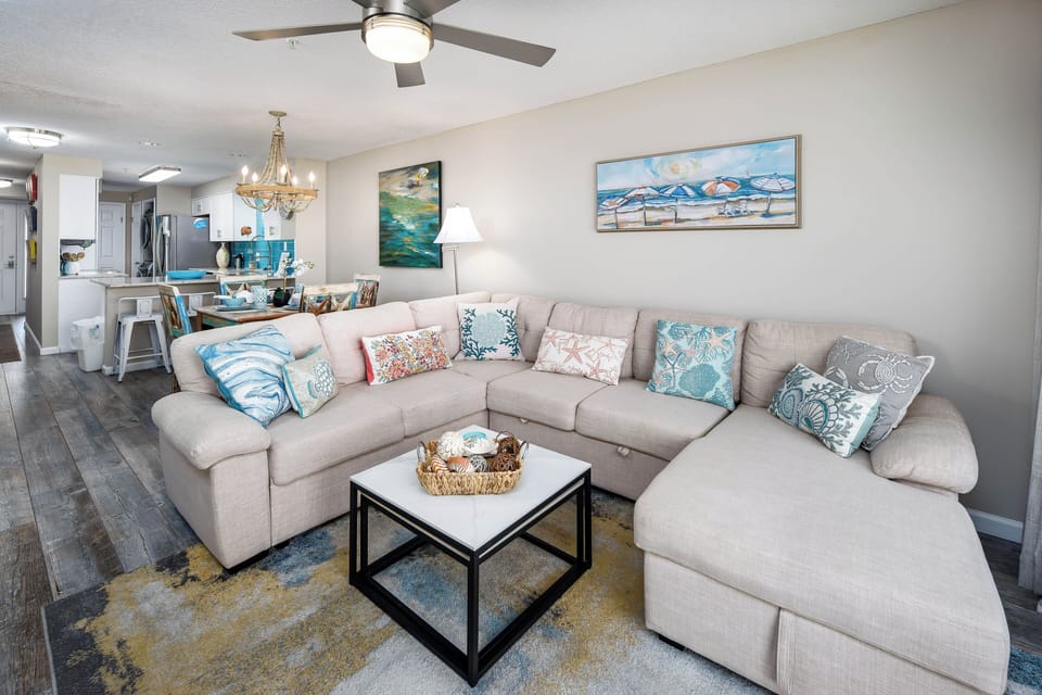 Living Room - Enjoy some cozy family time after a long beach day!