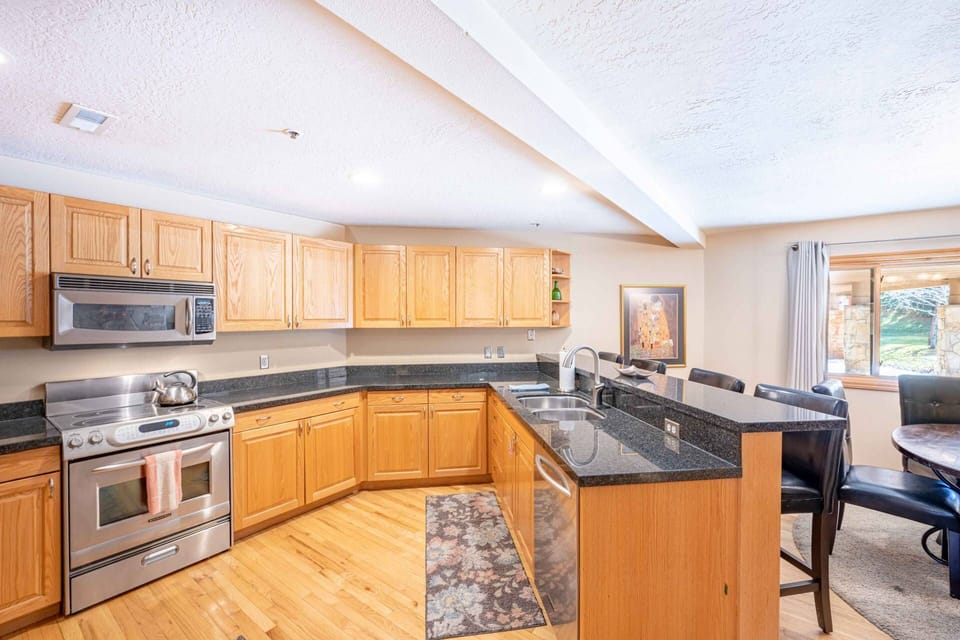 Ample counter space to prepare and enjoy delicious meals. The kitchen comes stocked with everything you need.
