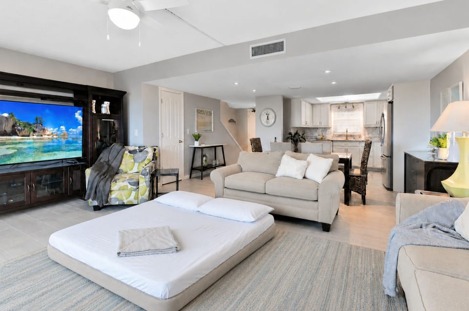 Queen air mattress for additional living room sleeping
