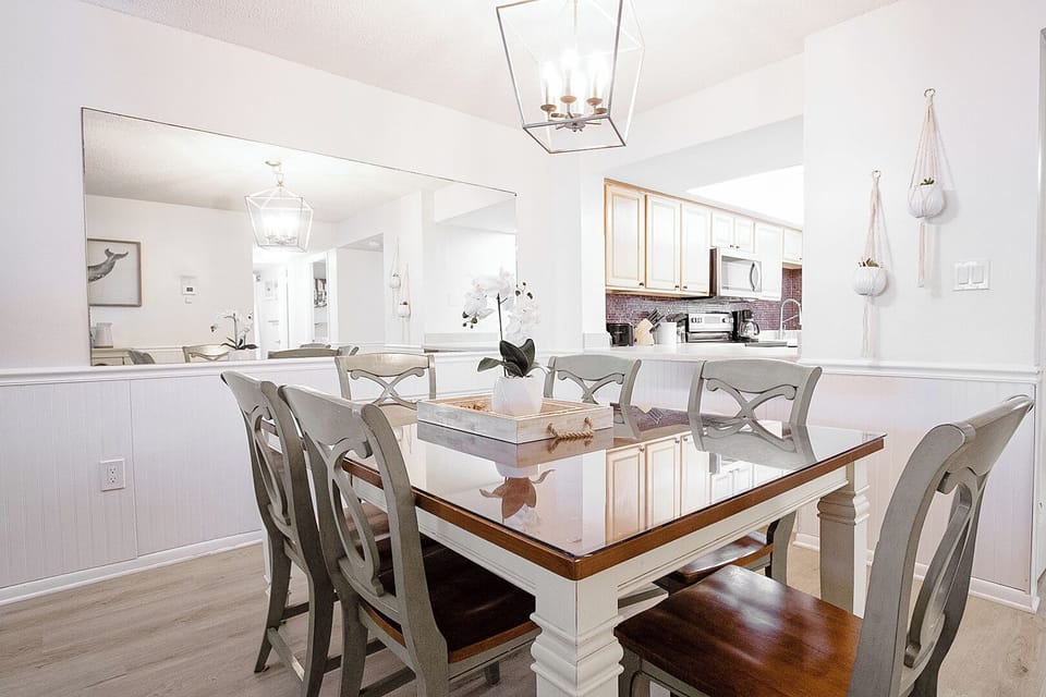 Bright dining area seats six is perfect for shared meals