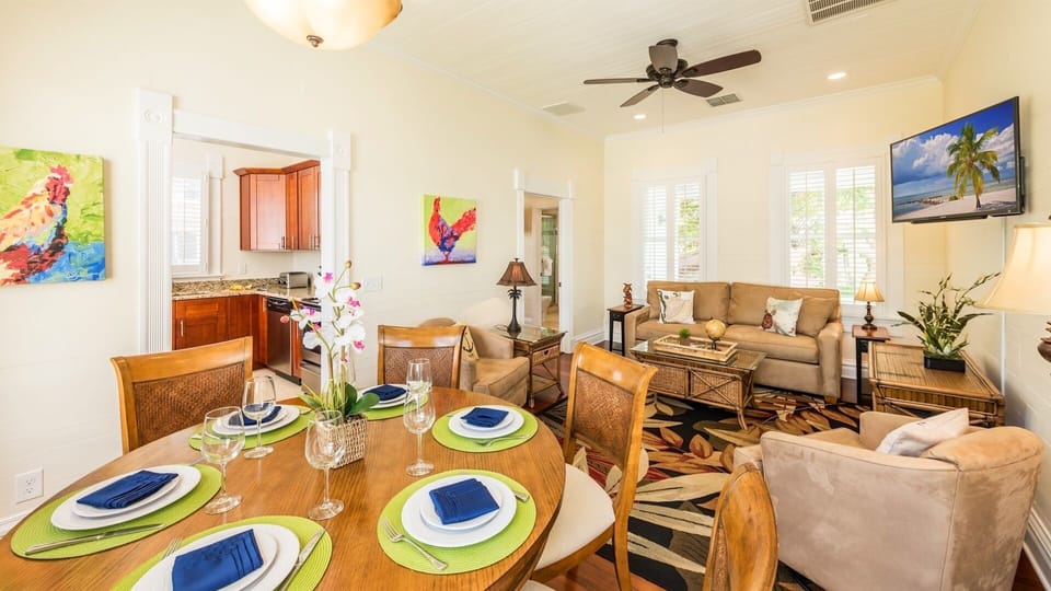 The indoor dining table seats 6...