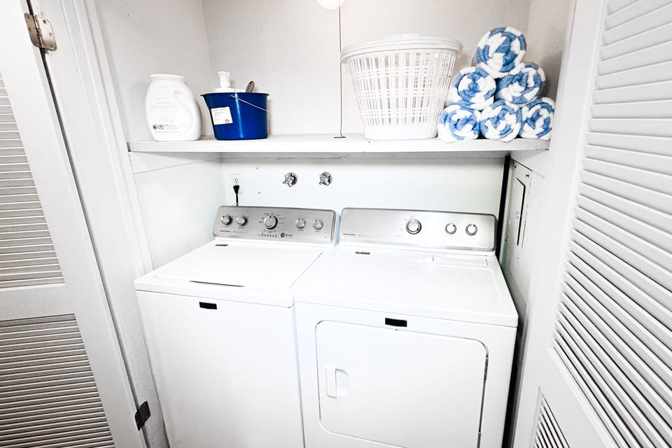 Your in-unit laundry room keeps things convenient with a full washer and dryer, plus supplies for fresh linens throughout your stay.