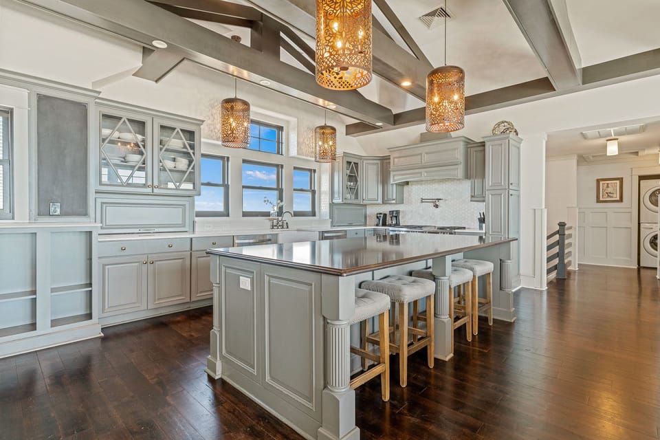 Kitchen with Bar Seating on Third Level