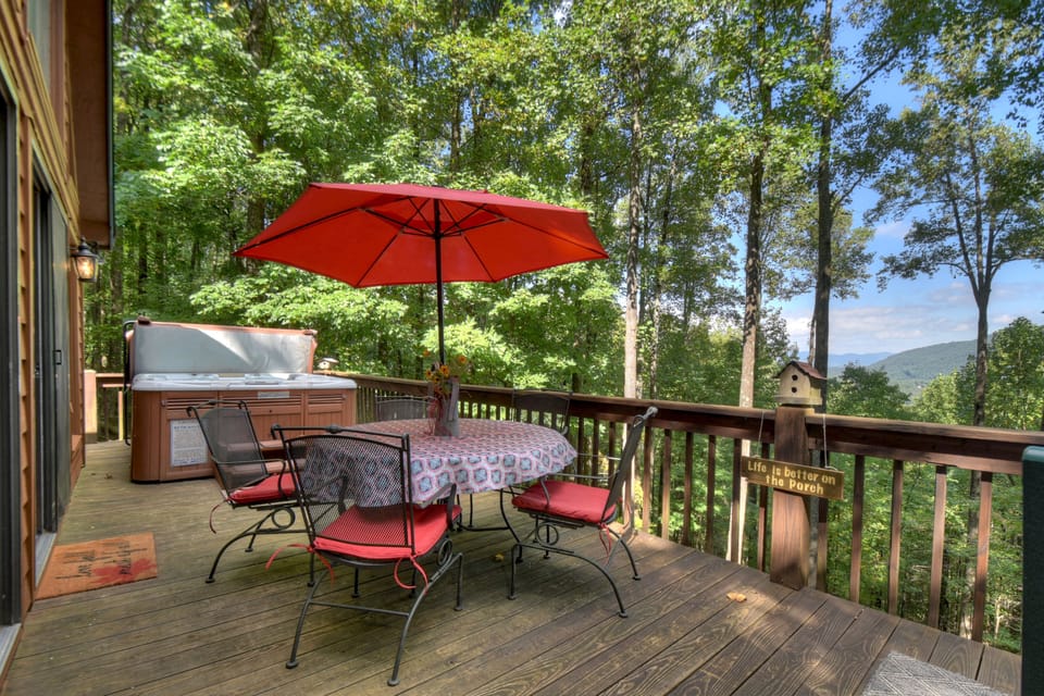 Enjoy a snack on the back deck with that incredible mountain view as a backdrop