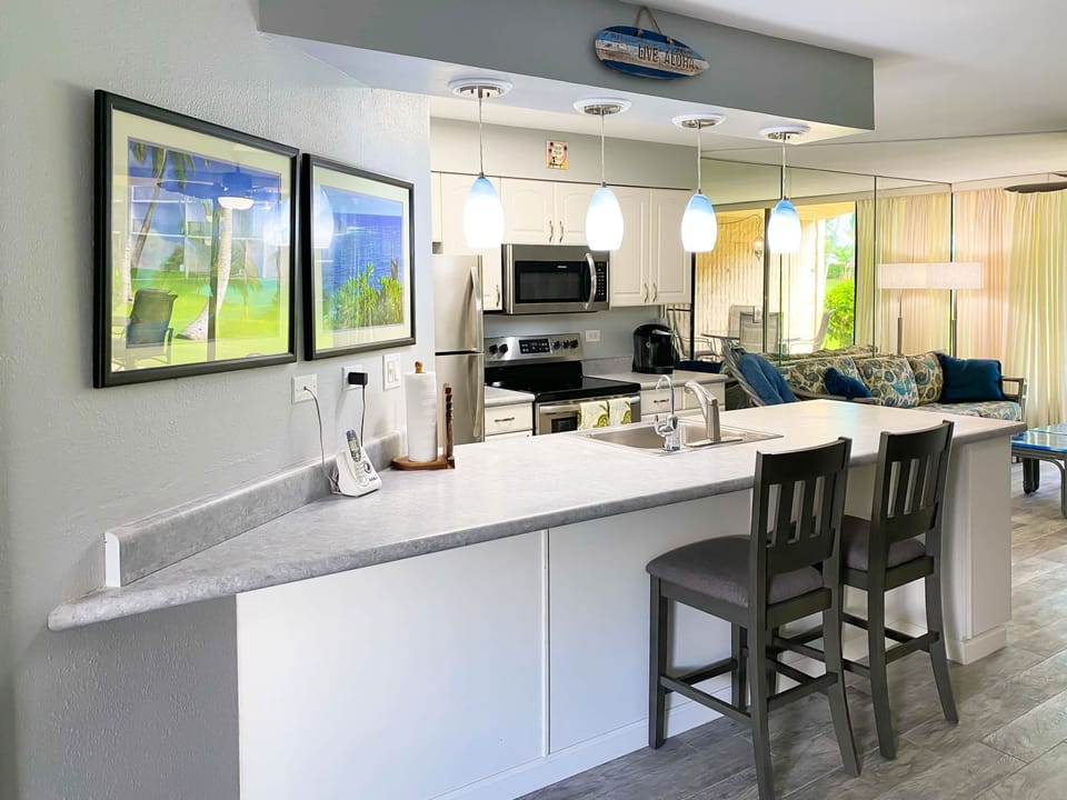 Eat at the bar or the dining room table