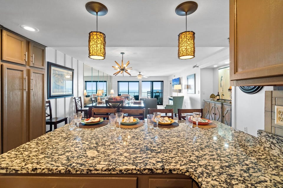 Kitchen - From the kitchen looking into the dining and living area and all the way out to the Gulf.