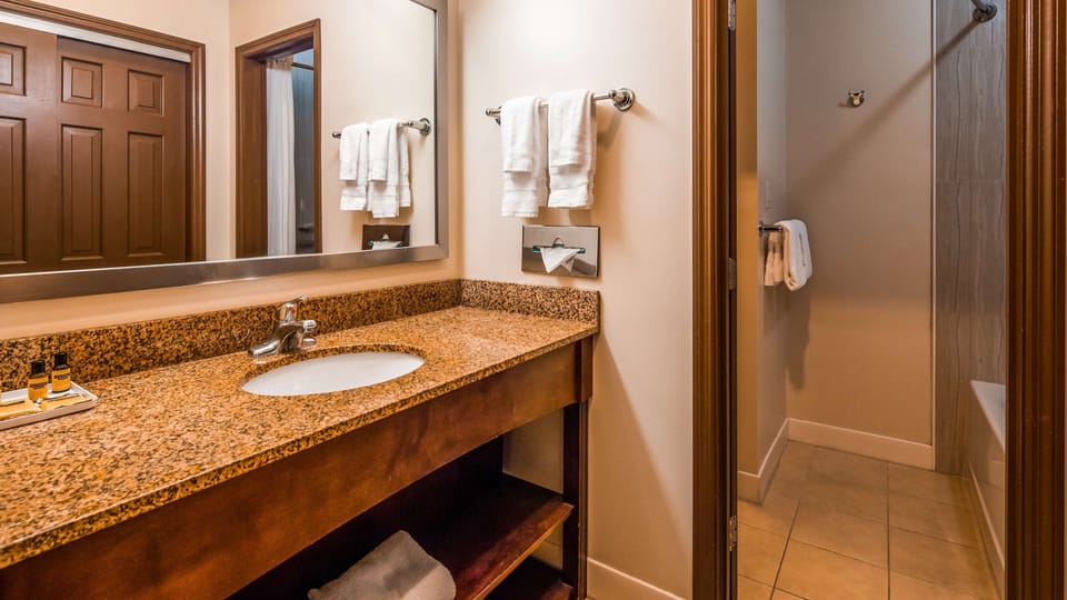 Bathtub, free toiletries, hair dryer, towels