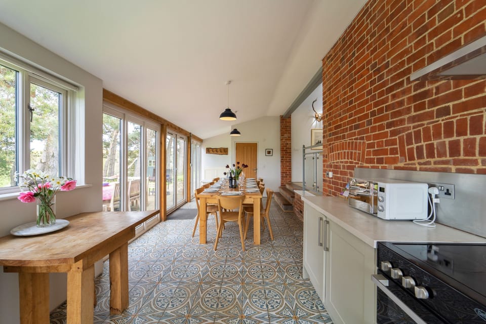The Dairy: Open kitchen and dining room