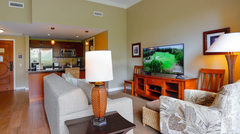 Do your vacation happy dance on these upgraded tile floors.