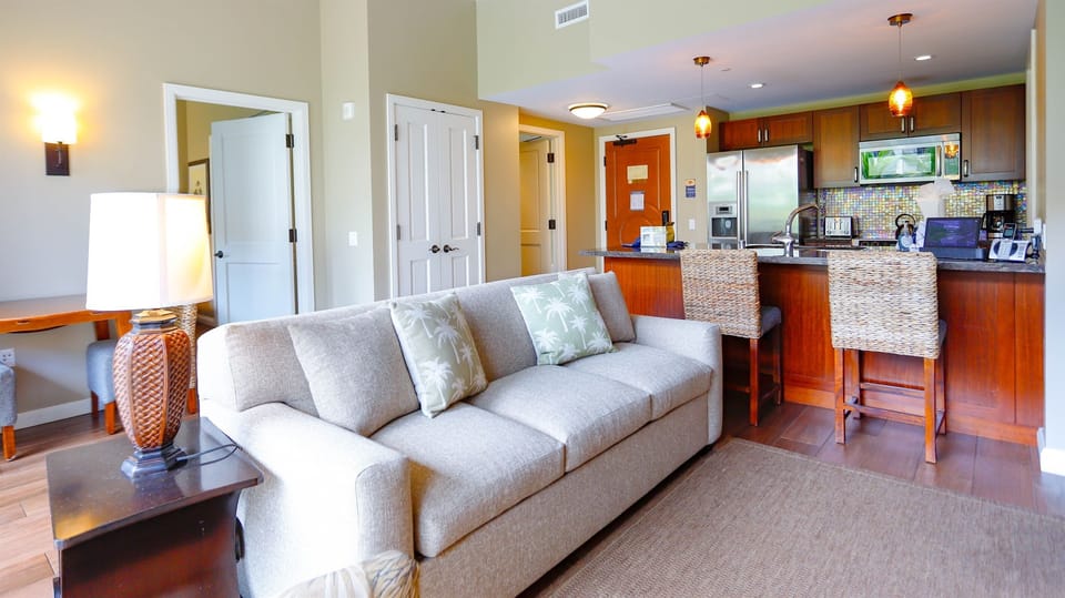 Pull out the queen sofa sleeper & find the blanket and pillows in the closet
