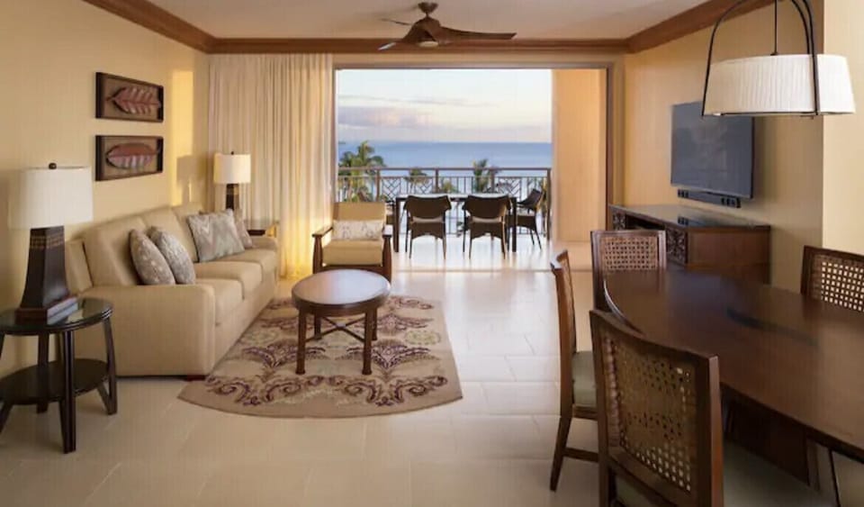View from kitchen through dining area and living room