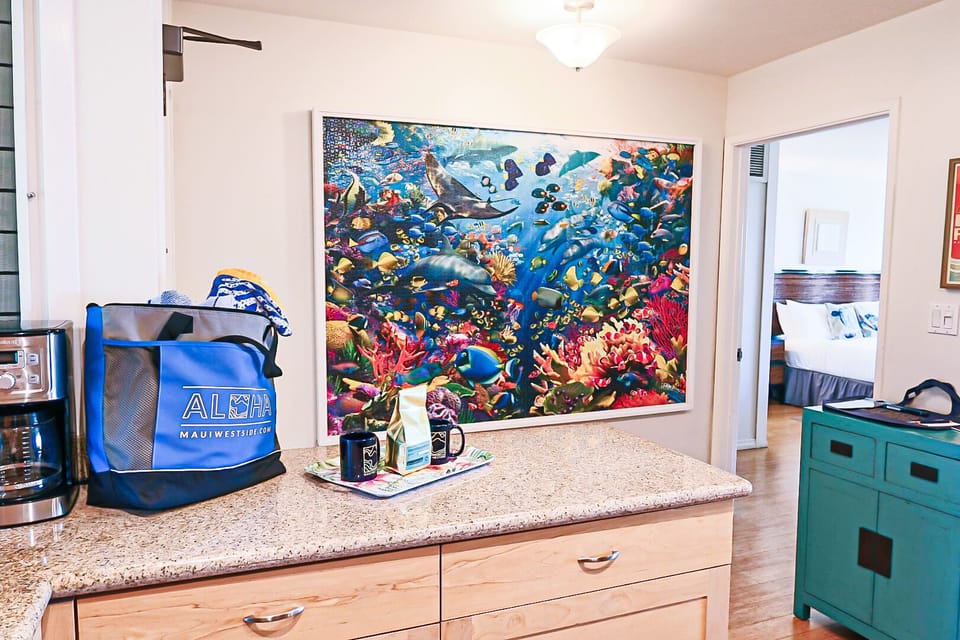 Ocean decor throughout the beach-style condo