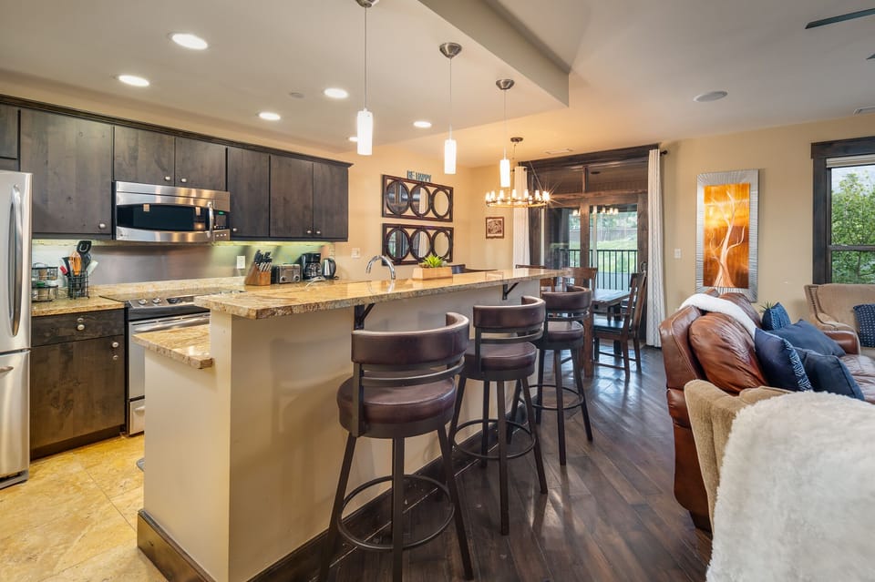 A modern open kitchen allowed everyone to chat with the chef