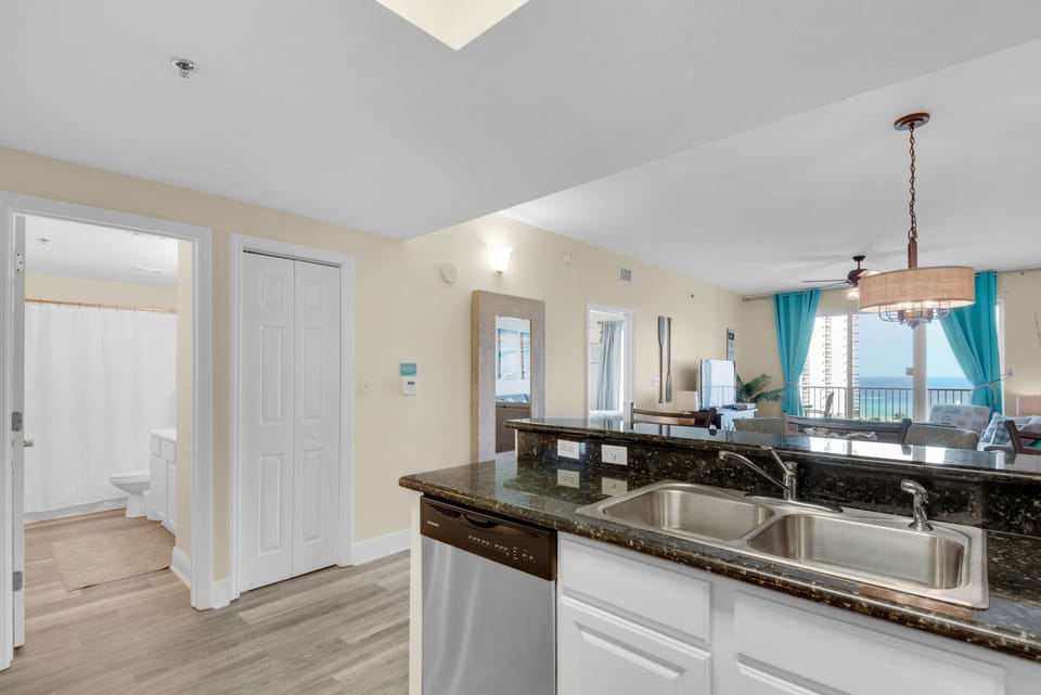 Kitchen to guest bathroom