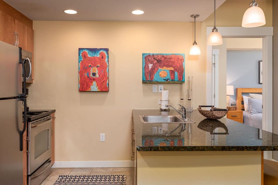 New artwork frames the new kitchen appliances