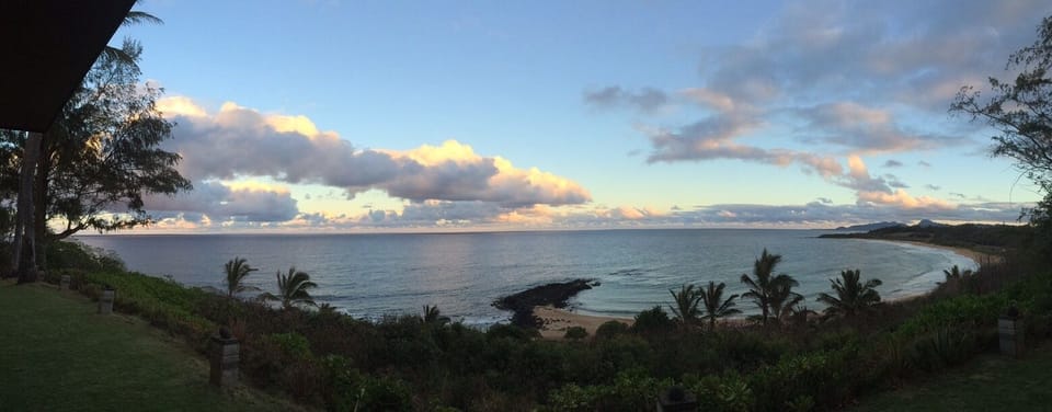 A panorama of another incredible sunset from the ocean side lawn