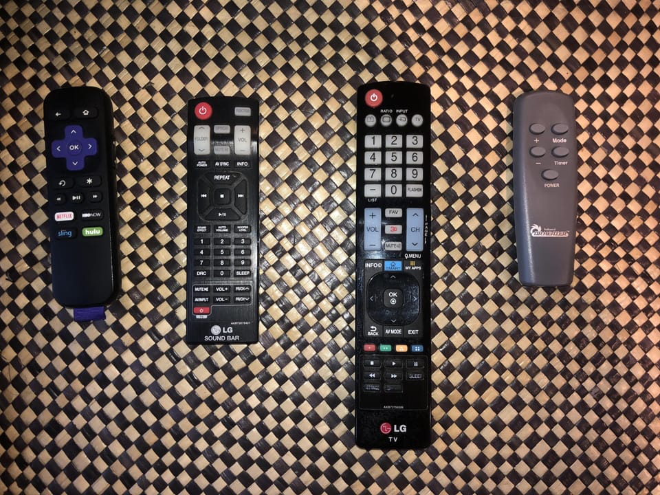 Remotes for the TV, Roku and the space heater.
