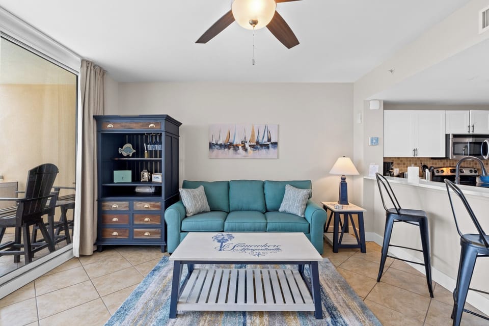 Gulf View Living Area with Sleeper Sofa