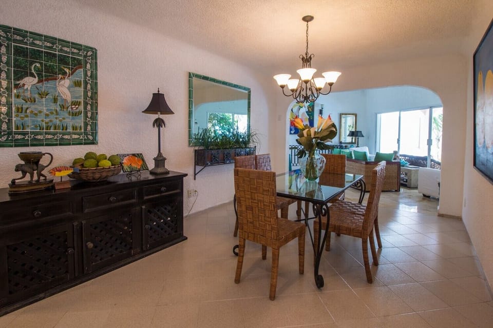 Dining and Living Area - Seven Seas condo 4, 2 bedroom South Akumal beach vacation rental, second level