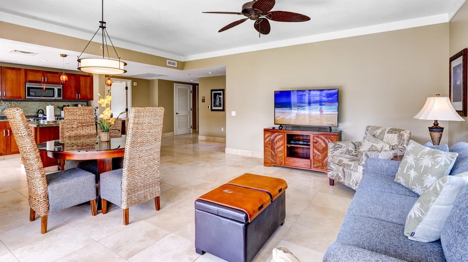 Enjoy dinner while watching the game on the smart tv.