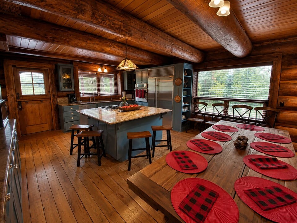 Kitchen has Dining Table and Bar Seating