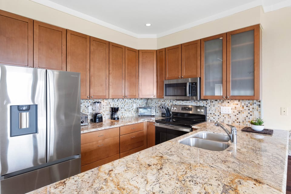 Spacious kitchen with stainless steel appliances