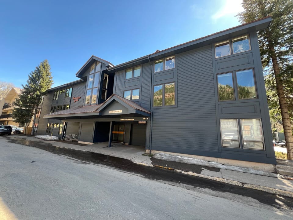The exterior of the building with a new paint job!