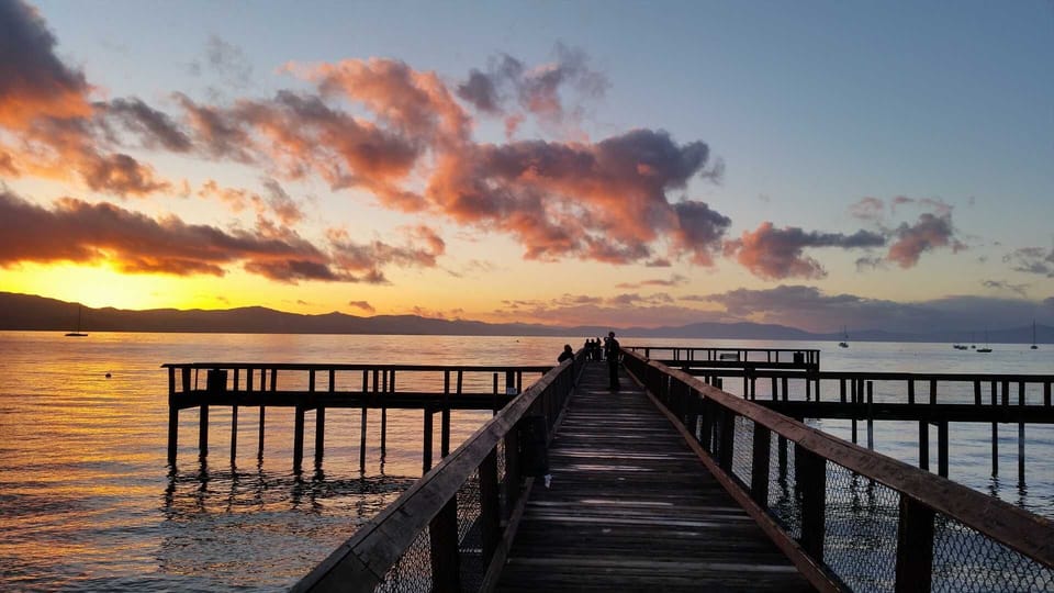 Lakeland Village pier at sunset