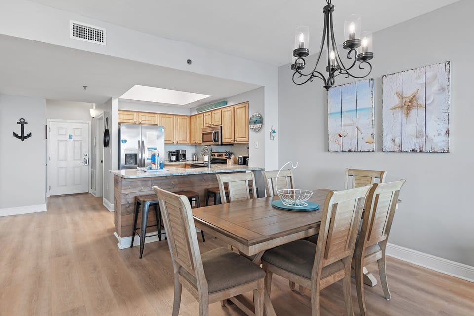 Dining table plus eat-in bar seating