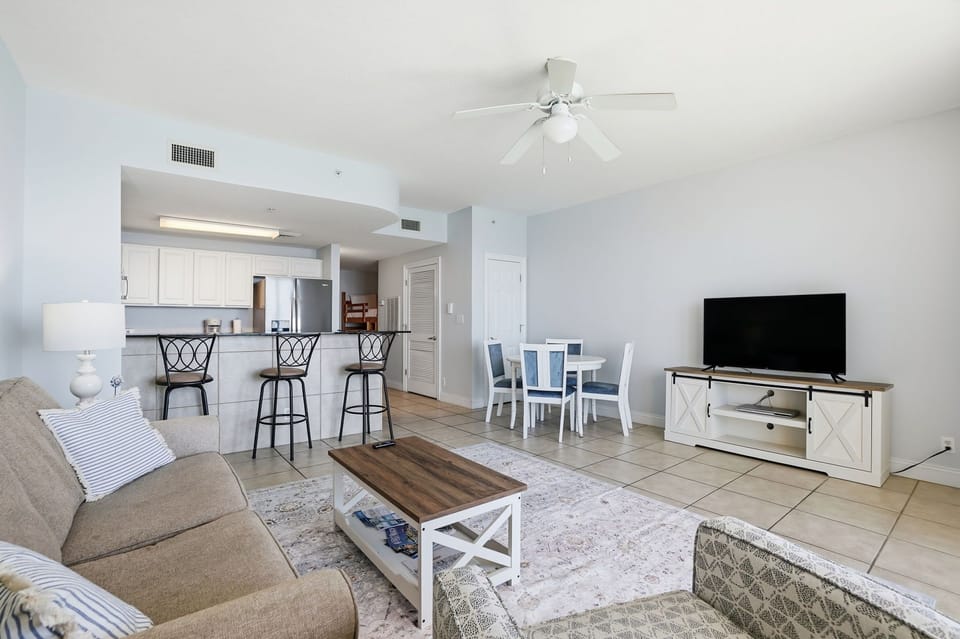 Enjoy a movie on the flat-screen TV