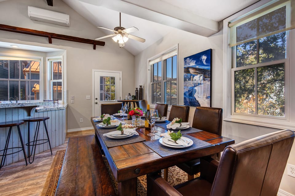 Dining table with seating for up to seven