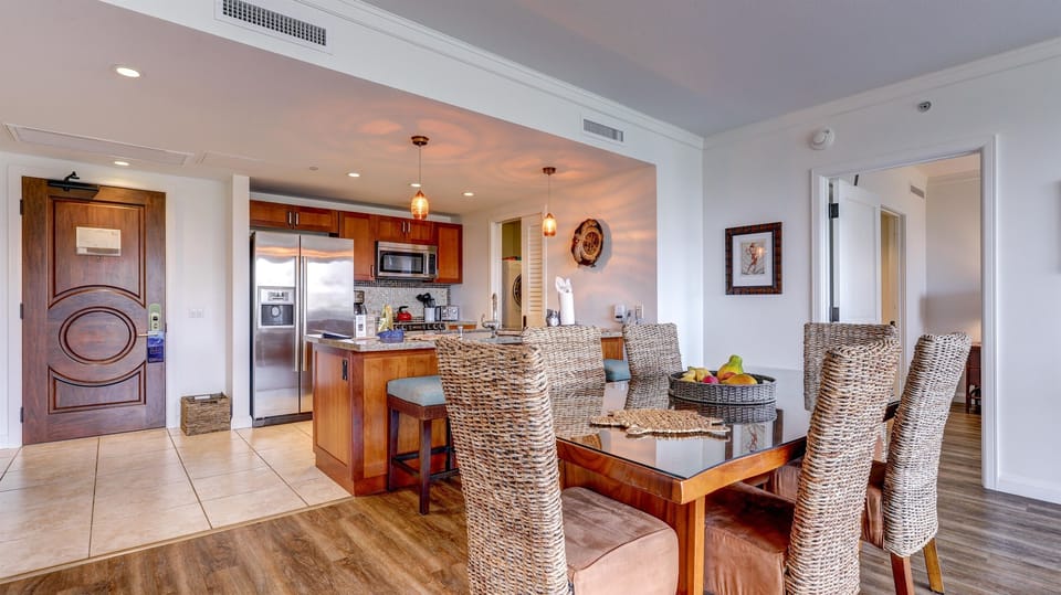 Dine at the beautiful Monsoon wood dining table with seating for six