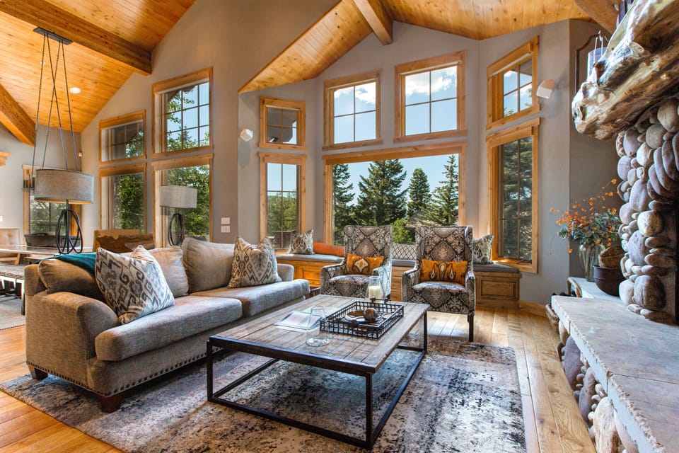 Living Area with Gas Fireplace, 65" HD TV and DVD with Surround Sound