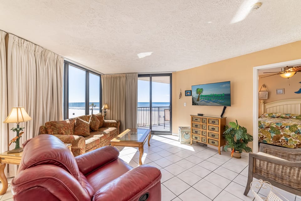 Kick back in the luxury leather recliner and enjoy the man-sized TV!  You can even surf by the surf with our free WiFi throughout the condo.