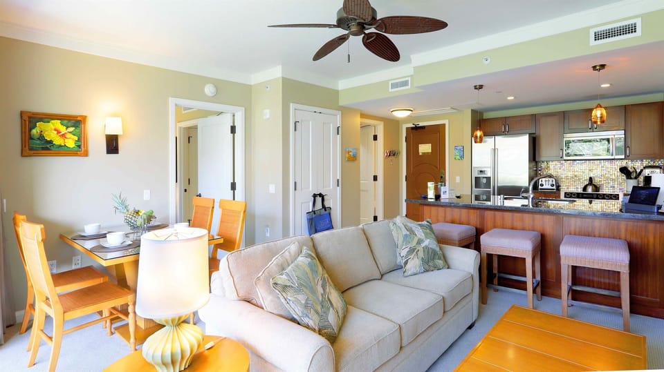 Enjoy a drink or snack in this cozy, peaceful living room