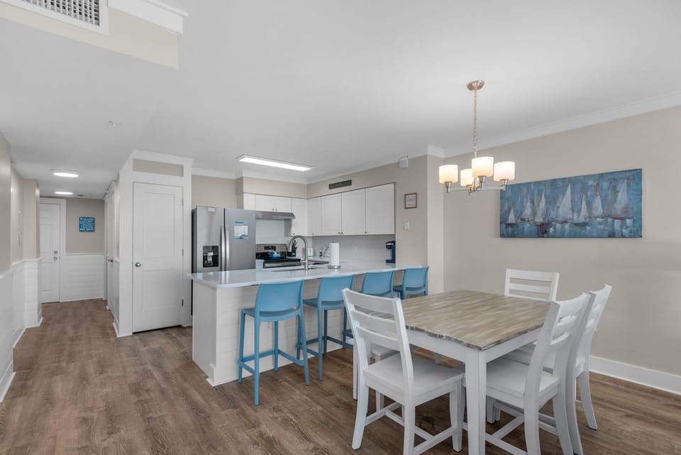 Dining table plus eat-in bar seating