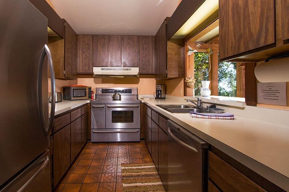 The kitchen is small but complete & well appointed.