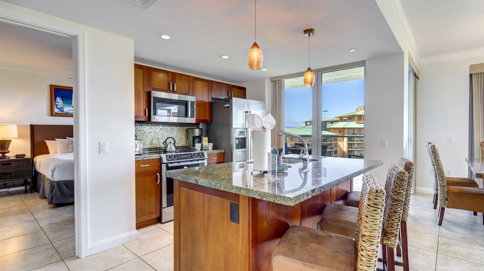 Stainless steel appliances with the fridge featuring a water filter & ice maker