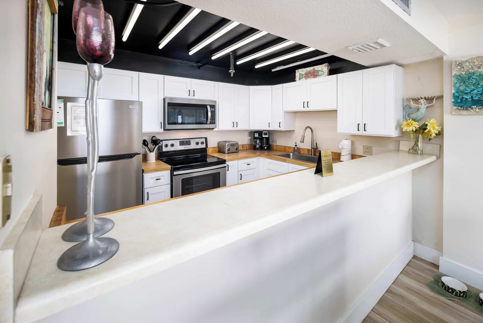 Fully stocked kitchen with gulf views