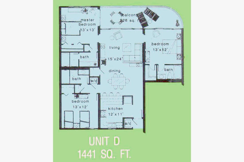 Example Floorplan.  See our photos and descriptions for actual furniture and placement.