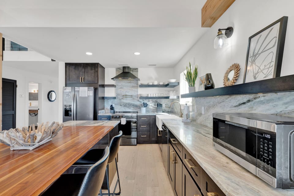 A stunning updated kitchen with island seating