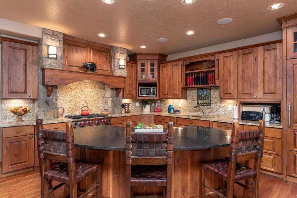 Pull up a seat at the breakfast bar to chat with the chef