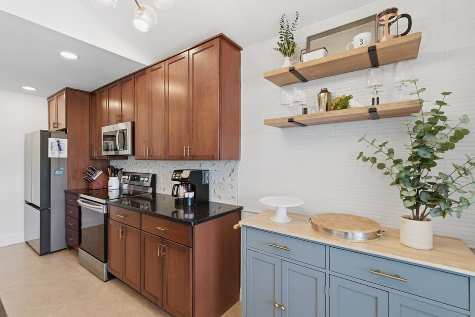 Serving Area Conveniently Located In Kitchen Next to Patio Door