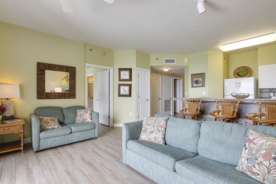 Gulf Front Living Area with Sleeper Sofa