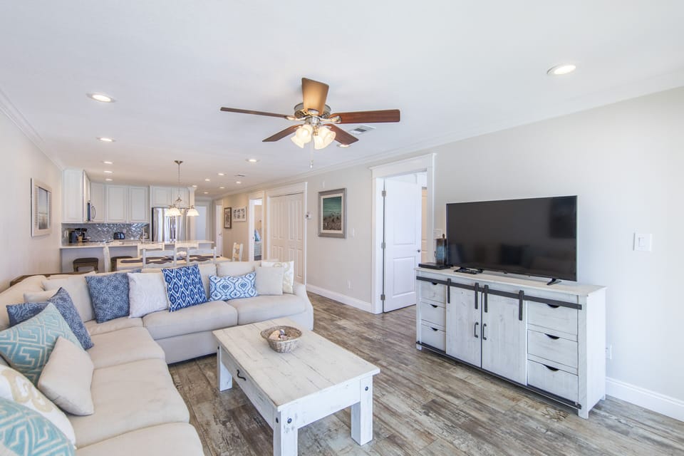 Beautiful living room with large sectional couch!