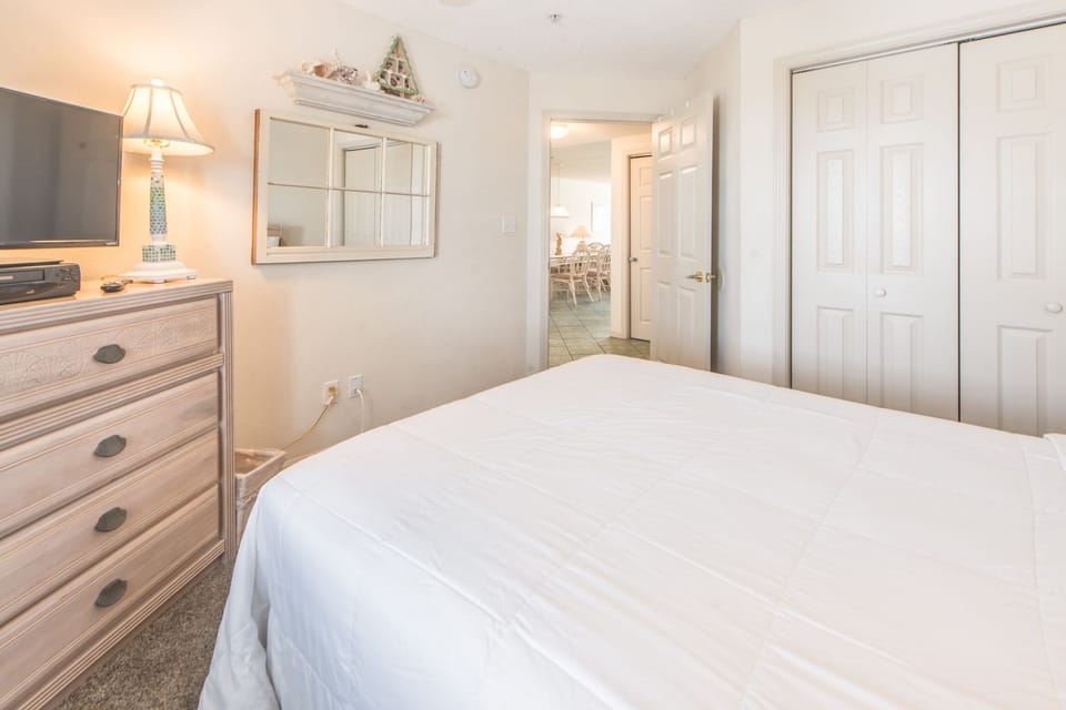 Flat screen TV and full size bed