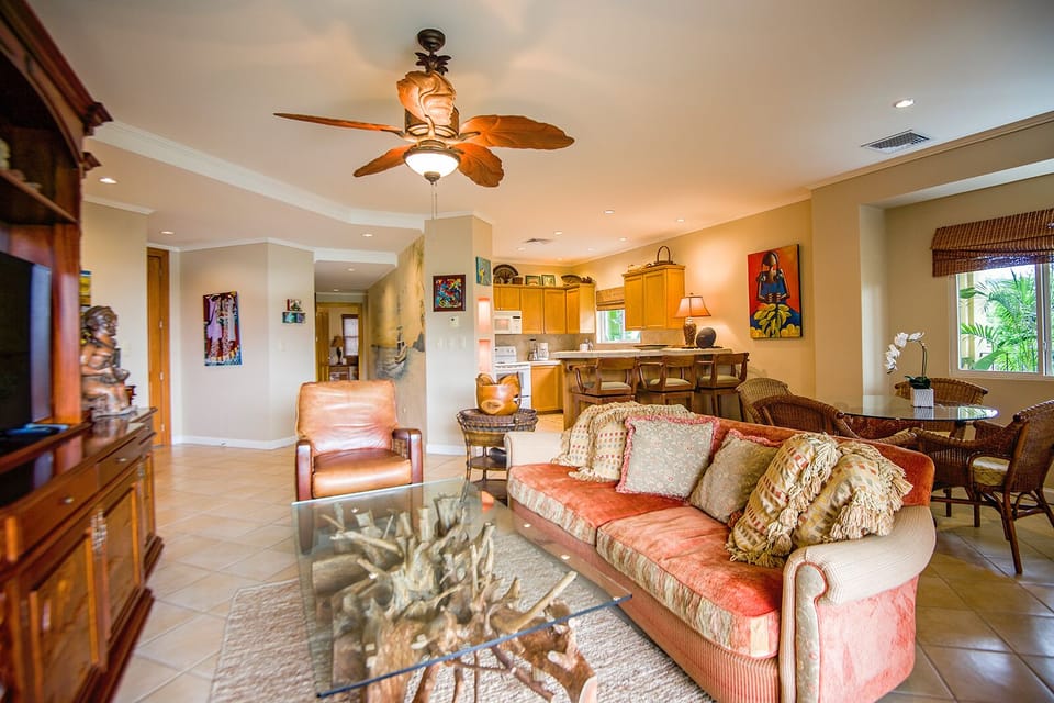 View focused on the sofa and relaxation space
