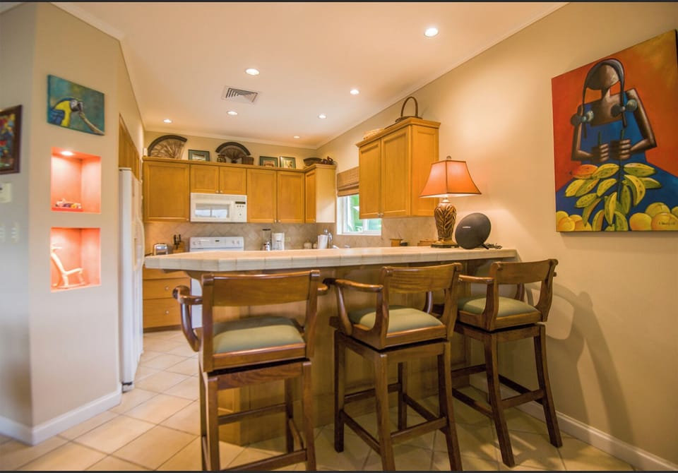 Wide-angle view of the kitchen