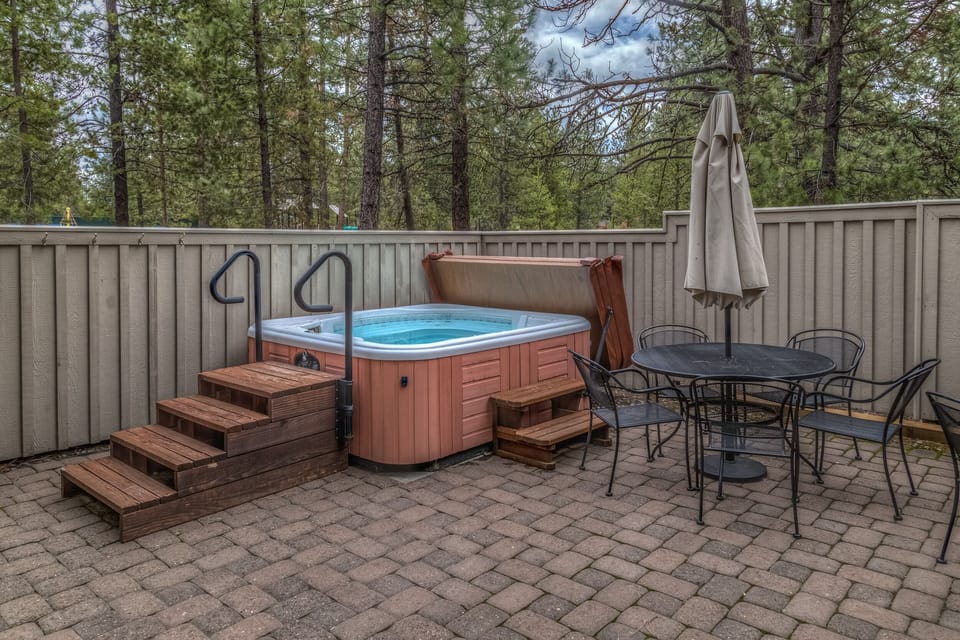 Patio with hot tub